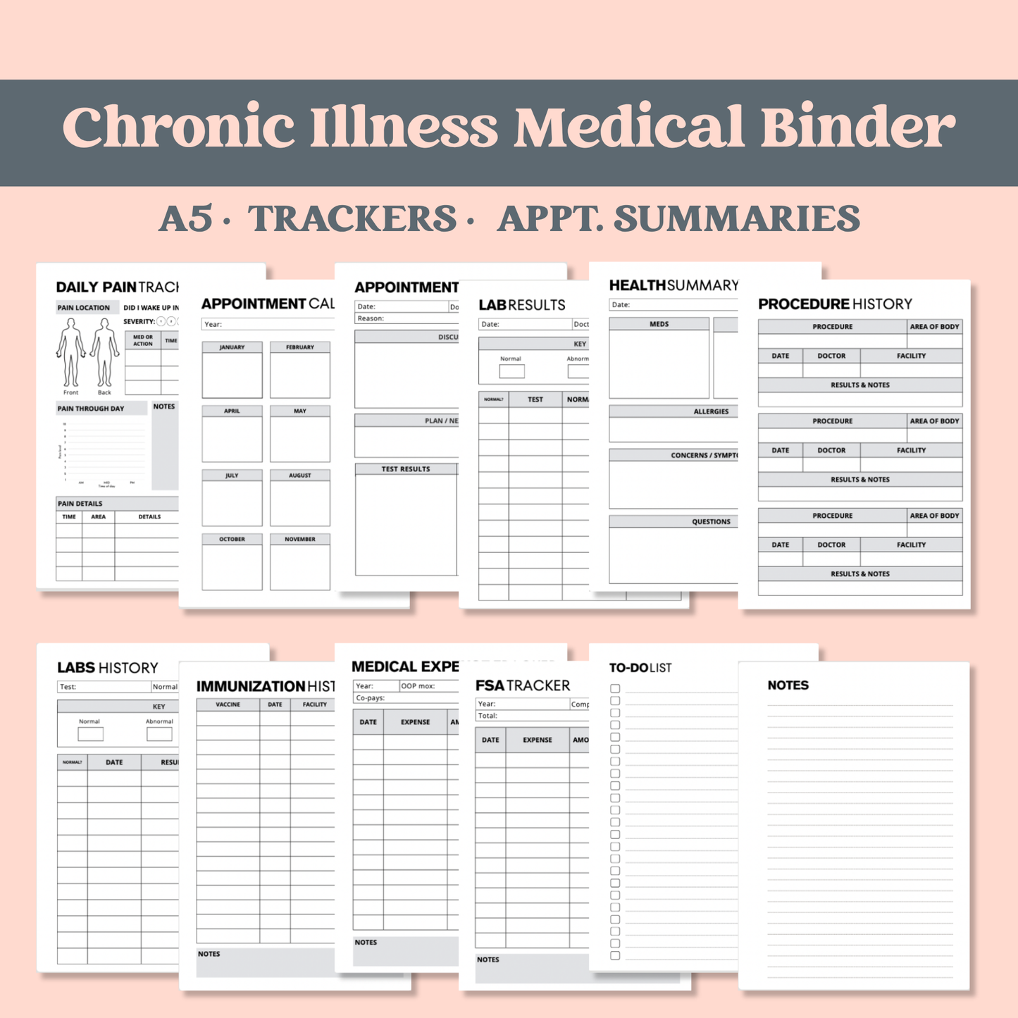 REFILLS - Medical & Chronic Illness Tracker Binder (A5)