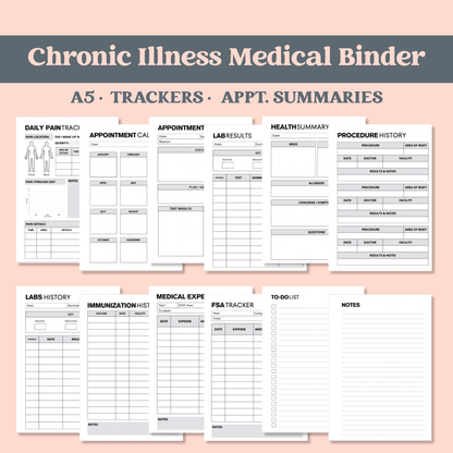 REFILLS - Medical & Chronic Illness Tracker Binder (A5)