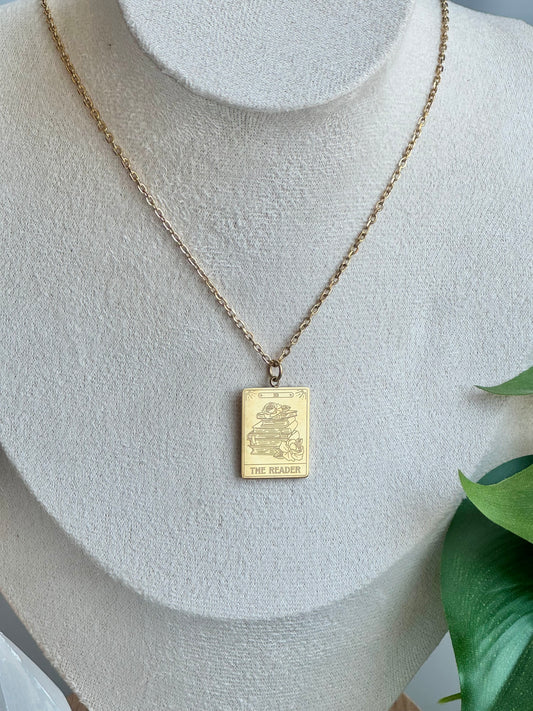 The Reader Tarot Card 18k Gold Necklace