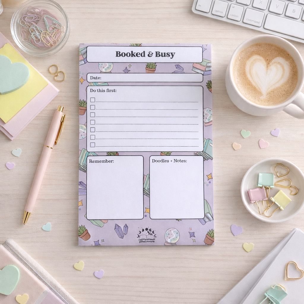 Booked & Busy Notepad (A5) – A cozy, ADHD-friendly daily task planner for readers