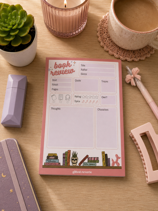 Book Review Notepad (A5) – Aesthetic reading tracker for romantasy lovers
