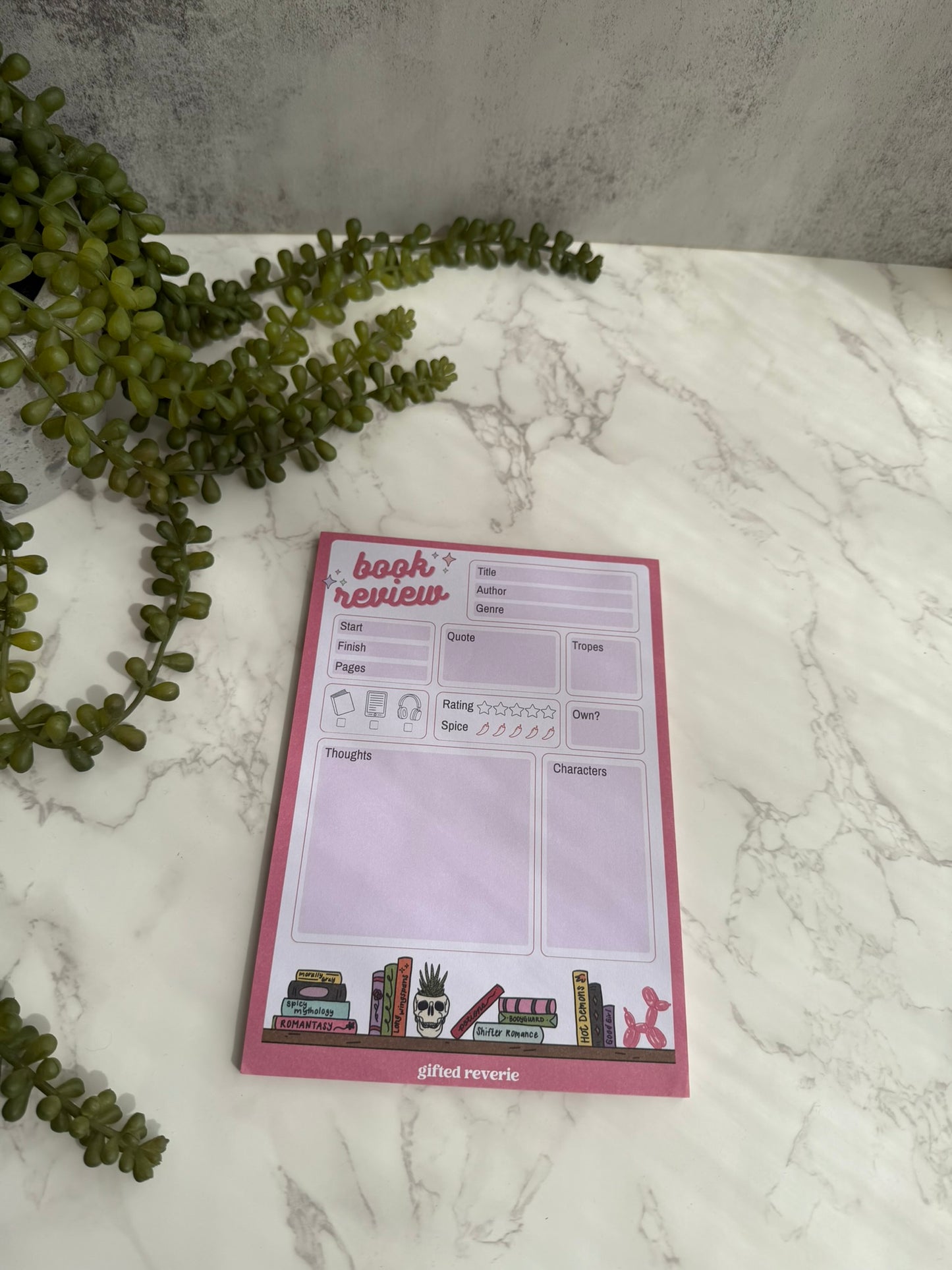 Book Review Notepad (A5) – Aesthetic reading tracker for romantasy lovers