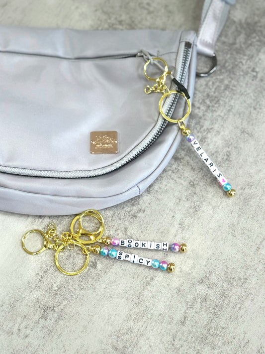 Bookish beaded keychain / zipper pull