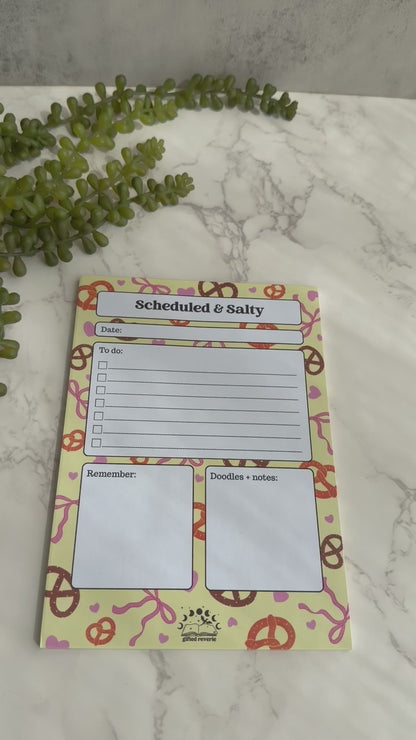 Scheduled & Salty Pretzel Notepad (A5) – A cute daily planner with personality
